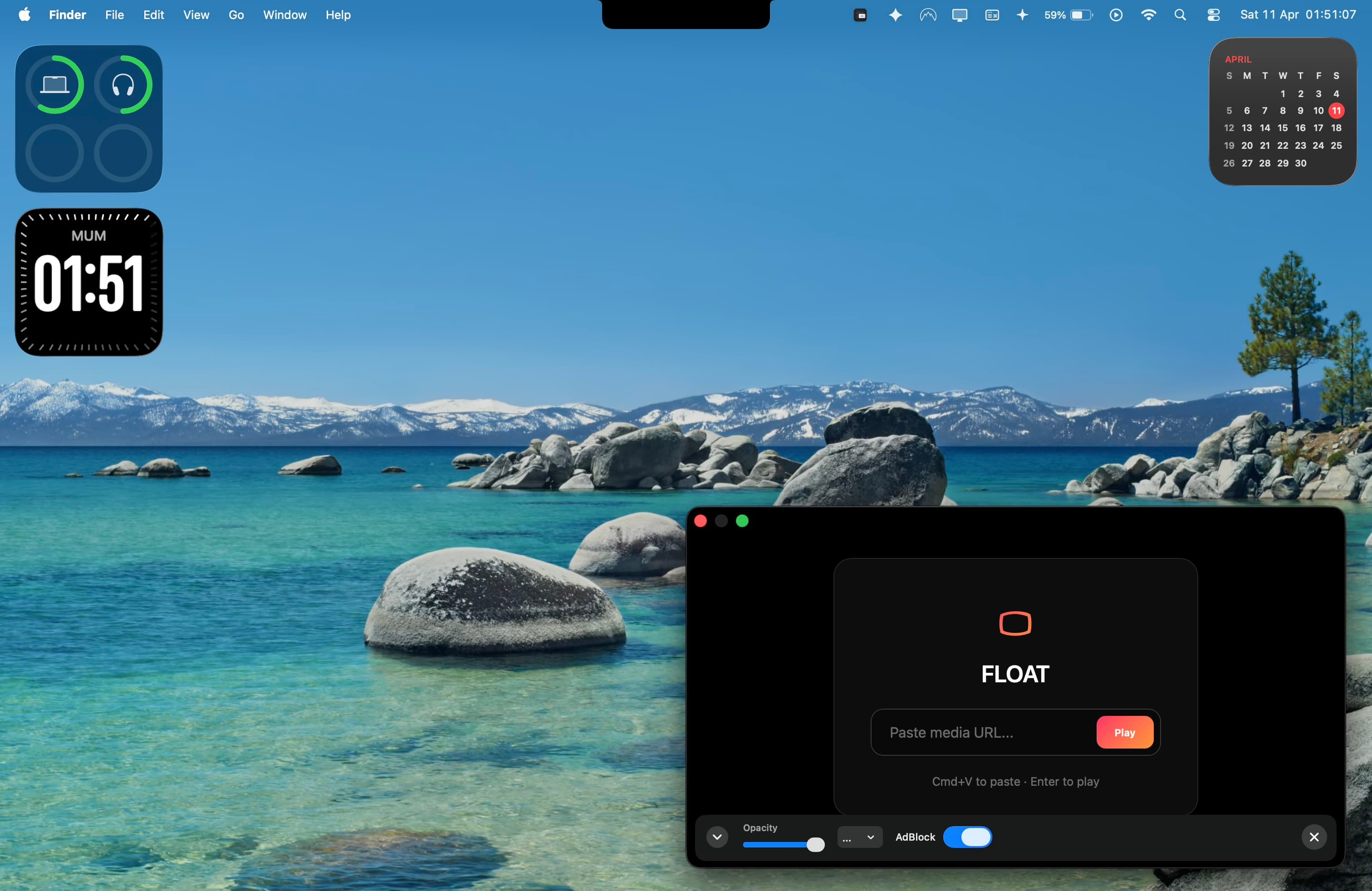 Float on a macOS desktop, hovering over the wallpaper